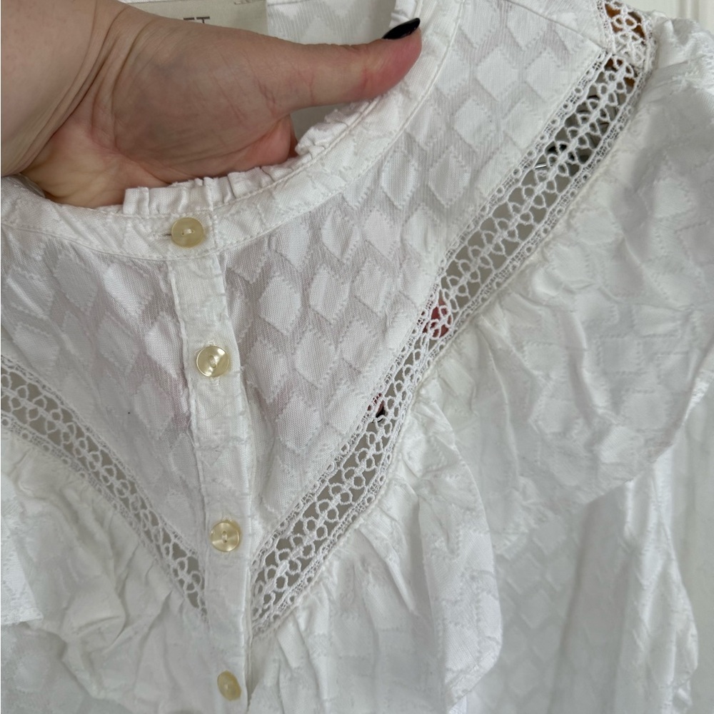 LOFT Ivory Textured Ruffle Blouse - Picture 2 of 7